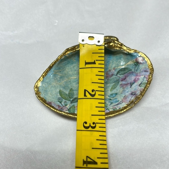 Hand Crafted Floral Blue Decorative Trinket Shell Dish - Picture 6 of 9